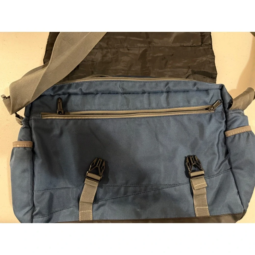 Vonxury Messenger Bag Blue Grey Ballistic Nylon Laptop Crossbody Tech Bag